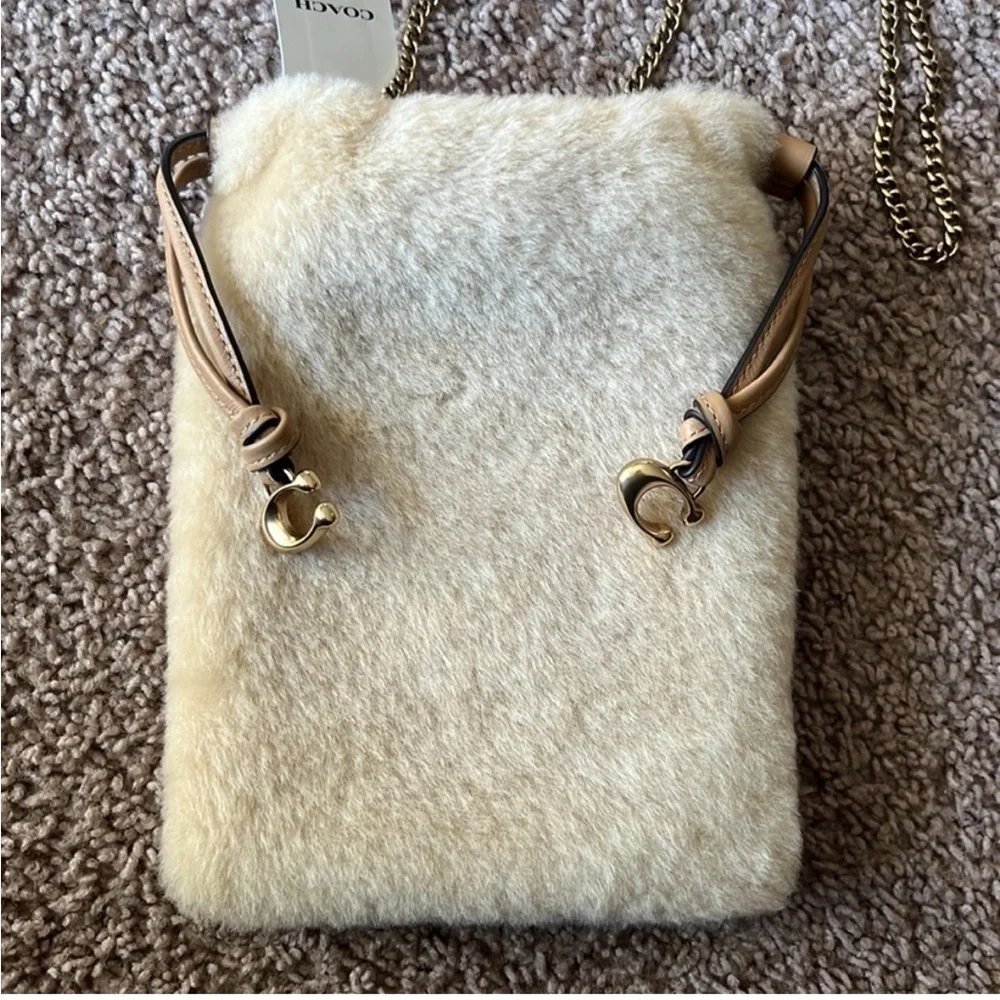 Coach natural shearling mini drawstring crossbody NWT